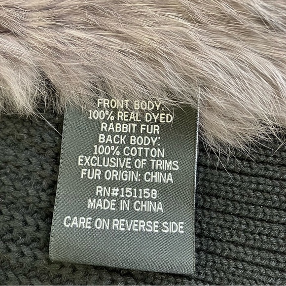 525 America Luxe Gray Rabbit Fur Open Front Vest With Chunky Knit Back Luxury M - Picture 12 of 16